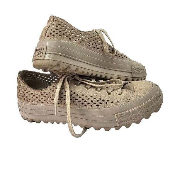 Converse CTAS Lift Ripple Sneaker Women Shoe Sz 8-8.5 Low Cut Beige Eyelet560652 - Picture 1 of 9
